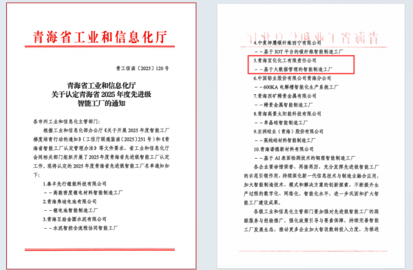 仁信 青海宜化获评青海省先进级智能工厂